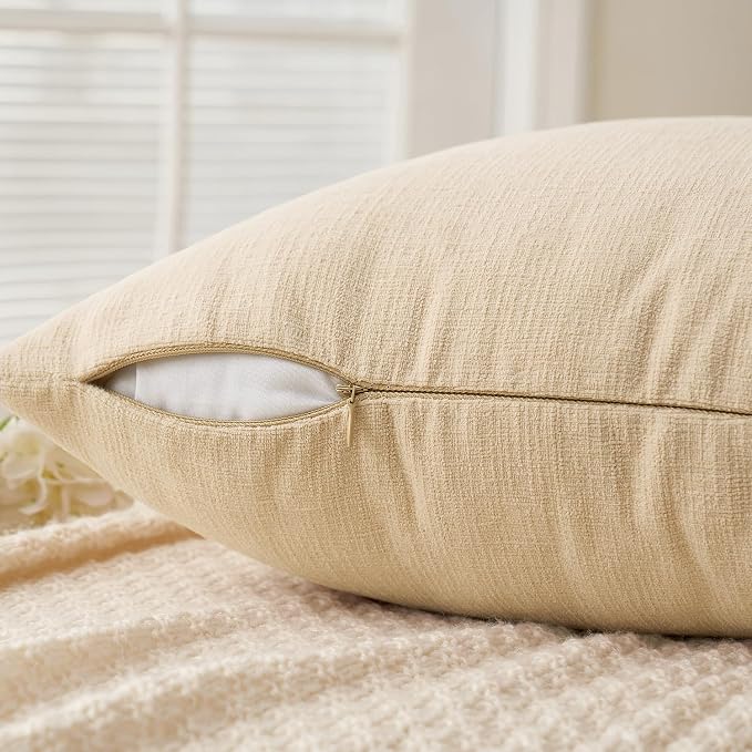 MIULEE Beige Chenille Couch Lumbar Throw Pillow Covers, 12x20 | Set of 2 - Image 3