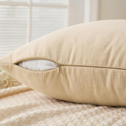 MIULEE Beige Chenille Couch Euro Throw Pillow Covers, 22x22 | Set of 2 - Image 3