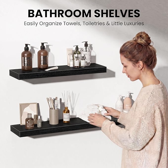 Fun Memories 32 Inch Floating Shelves Wall-Mounted, Rustic Wood Shelf - Image 5