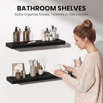 Fun Memories 32 Inch Floating Shelves Wall-Mounted, Rustic Wood Shelf - Image 5