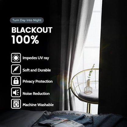 SimpleHome White 100% Blackout Curtains Room Darkening Living Room 63 Inch | - Image 3