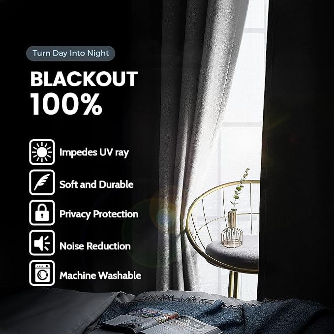 SimpleHome White 100% Blackout Curtains Room Darkening Living Room 84 Inch | - Image 3