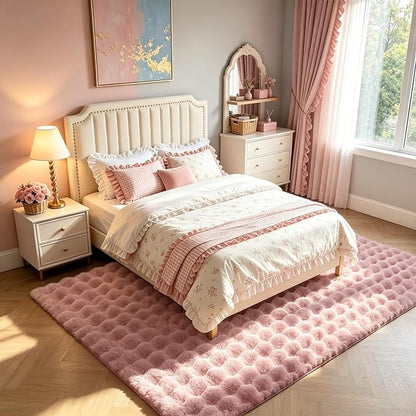 Dusty Rose Rabbit Plush Rug 5'x7', Fluffy Shaggy Area Rug - Image 2