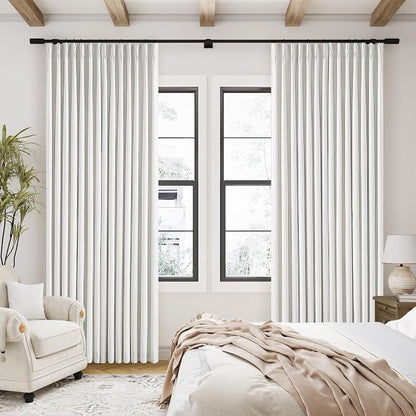 Off White Pinch Pleated 100% Blackout Curtains 102 Inches Long | Linen Blend - Image 7