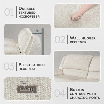 Lexicon Power Double Reclining Sofa, Textured Microfiber Wall Hugger Recliner - Image 3