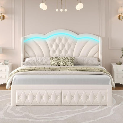 Keyluv Queen Bed Frame with LED Lights and 2 Storage Drawers, Velvet - Image 3