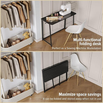 WOHOMO Folding Desk, 39.4" Narrow Writing Foldable Desk, Space-Saving Laptop - Image 5