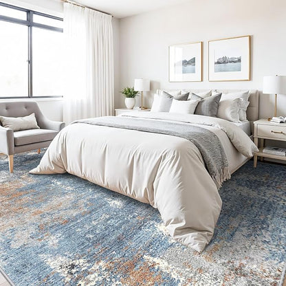 Washable Area Rug 9x12 Living Room – Neutral Modern Abstract Large Carpet - Image 4