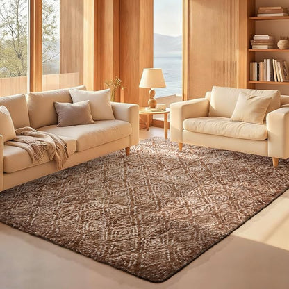 Ophanie Brown and White Diamond Striped Rugs by Ophanie