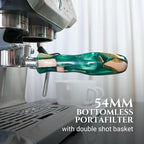 54mm Bottomless Portafilter Modern Handle – Includes Stainless Steel Naked Basket – Fits Breville Barista Express & 54mm Breville Espresso Machines - Espresso Machine Accessories – Green