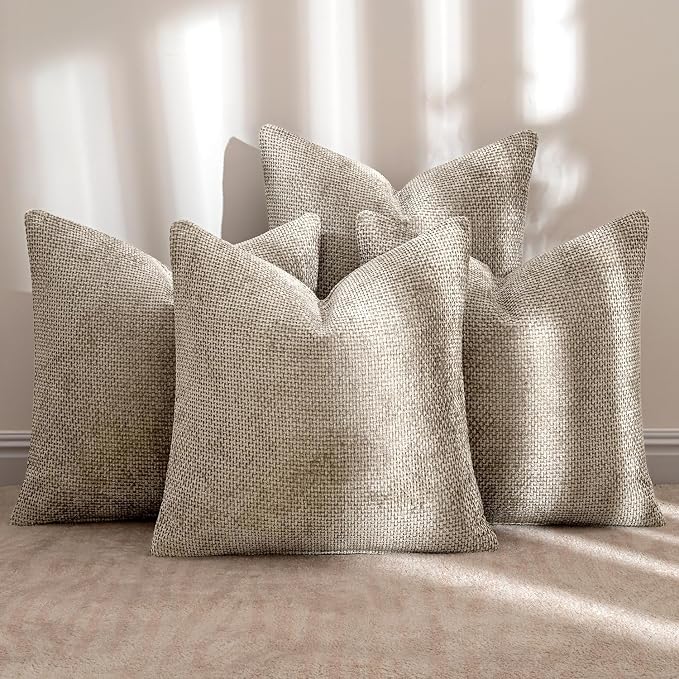 MIULEE Soft Decorative Chenille Euro Pillow Covers Khaki 22x22 Pack of 4 | - Image 2