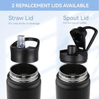 HASLE OUTFITTERS Insulated Water Bottle 22 oz Double Wall Stainless Steel Water Bottle Wide Mouth with Straw Lid & Spout Lid Keeps Cold or Hot(Black,4)