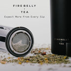 Firebelly Tea, Travel Tea Infuser Mug with Strainer, Insulated Tumbler for Loose Leaf Tea or Coffee, Leakproof Bottle for Hot or Iced Drinks, Stainless Steel Thermos with Lid, Noir