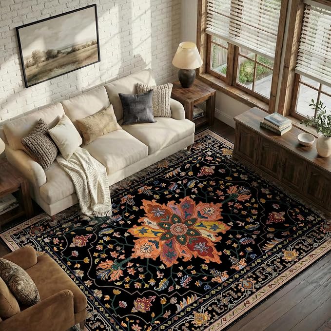 RELEANY Washable Area Rug, Water Repellent, Pet Friendly, Vintage Floral Boho - Image 2