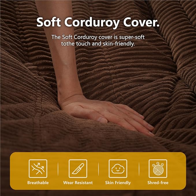N&V Fireside Armless Floor Sofa, Mid Century Soft Premium Corduroy Lounge Chair - Image 7