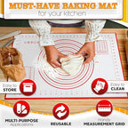 15.7x23.4 Pizza Mats for Rolling Dough - Stain-Proof Large Silicone Baking Mat with Measurements, Non-Stick Baking Rolling Mat - Heat Resistant Kneading Dough Sheet for Bread, Pizza, Pasta & Pie