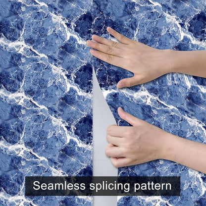 HOMETITUTE Blue Marble Wallpaper Peel and Stick Ocean Wave Pattern 118.1x17.7 - Image 9