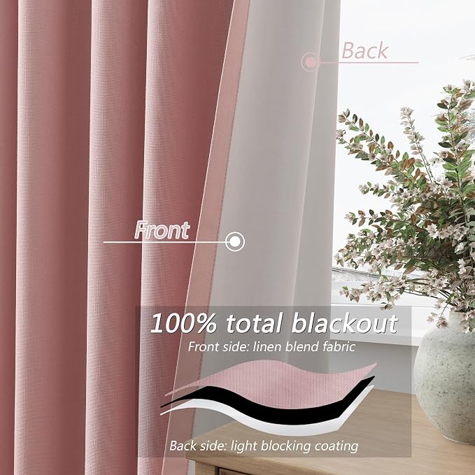 100% Blackout Linen Curtains 63 Inch 2 Panels Set - Image 4