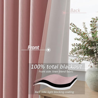 100% Blackout Linen Curtains 63 Inch 2 Panels Set - Image 4