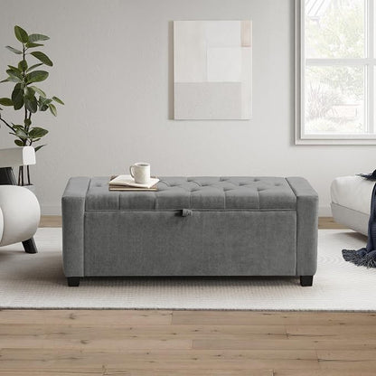 GRAINELL Storage Ottoman Bench, Upholstered Tufted Bedroom Bench by Unknown