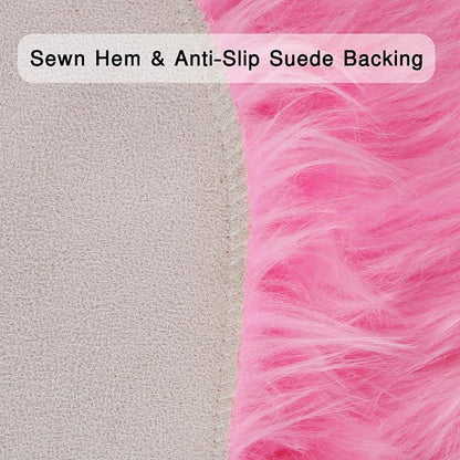 duduta Hot Pink Faux Sheepskin Rug 2x3 ft, Fluffy Fur Seat Chair Covers | Shag - Image 4
