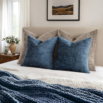 MIULEE Chenille Textured Throw Pillow Covers Blue Ashes 18x18 Set of 2 | Slubby - Image 4