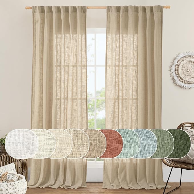 Living Room Sheer Linen Curtains 90 Inch by LAMIT
