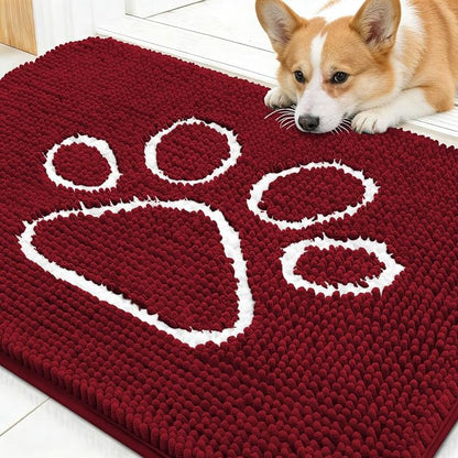 OLANLY Dog Door Mat for Muddy Paws 30x20, Paw Print Design Chenille Mud Mat | by OLANLY