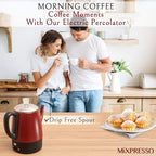 Mixpresso Red Small Percolator Coffee Pot Electric 4 Cup, Stainless Steel Coffee Maker, Coffee Percolator Electric With Keep Warm Function, 4 Cups Stainless Steel Perculator With Basket