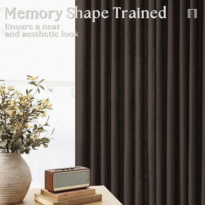 Dark Chocolate 120 Inch Pinch Pleated Semi Sheer Linen Curtains 2 Panels | - Image 6
