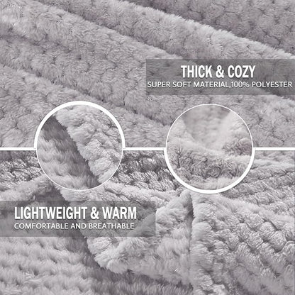 Exclusivo Mezcla Soft Waffle Fleece Bed Blanket Queen Size, Light Gray | - Image 6