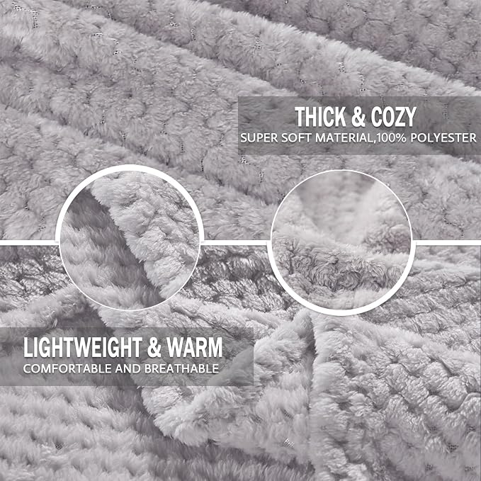 Exclusivo Mezcla Soft Waffle Fleece Bed Blanket Twin XL Size, Light Gray | - Image 6