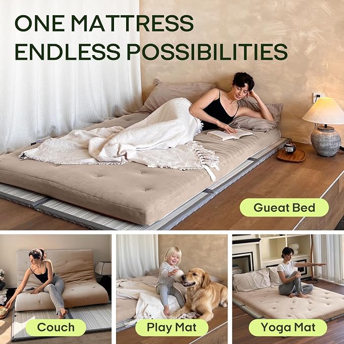 ZonLi Japanese Floor Futon Mattress Queen Size 80"x 60", 100% Cotton Cover - Image 4