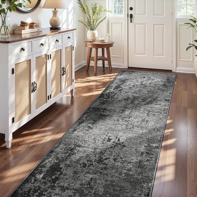 3x10 Black Rug Runners for Hallways Kitchen Runner Rug Non Slip Washable Black - Image 2