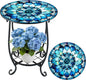 Cinnvoice Outdoor Side Table Round Small Mosaic Patio Accent Indoor End Plant by Cinnvoice