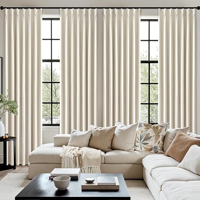 MIULEE Linen Pinch Pleated 100% Blackout Linen Curtains 40x108 Inches | Room - Image 7