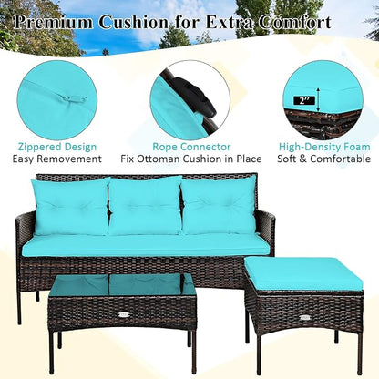 Tangkula 3 Pieces Patio Conversation Set, Outdoor PE Rattan Wicker Furniture - Image 9