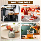 Espresso Measuring Cup 6 Oz, Espresso Glass Cups with Wood Handle, Milk Frothing Cup, Espresso Cup for Coffee, Milk, Tea or Maple Syrup Serving