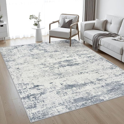 Area Rug Living Room: 4x6 Modern Washable Soft Carpet Blue Grey | by FXRHLP