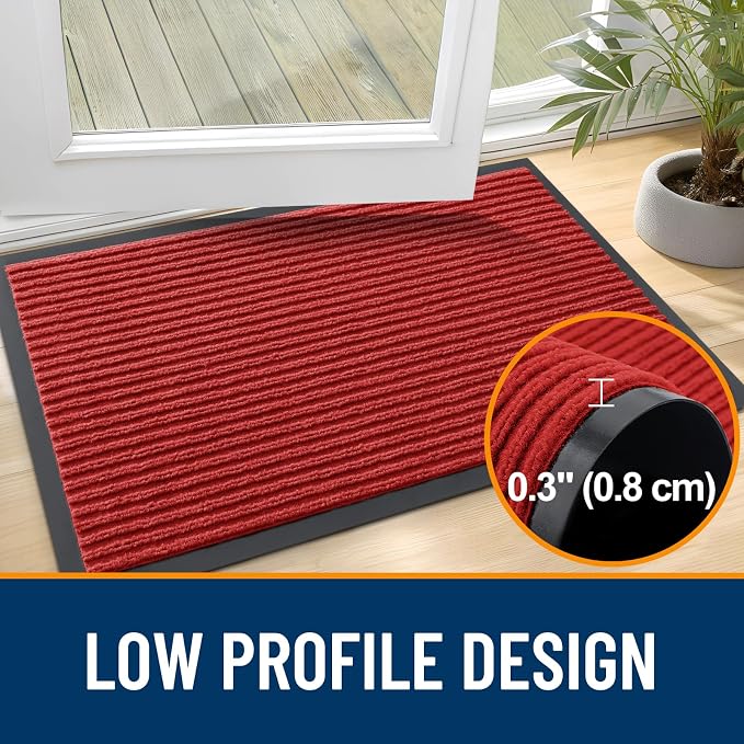 OLANLY 2-Pack Front Door Mats 47x32, Waterproof Heavy-Duty Doormats | Red - Image 4