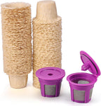 100 Count Natural Paper Filters Disposable whit 2 Reusable K Cups,Compatible with Keurig Single Serve 1.0 and 2.0, Fits All Reusable K Cup Coffee Pods