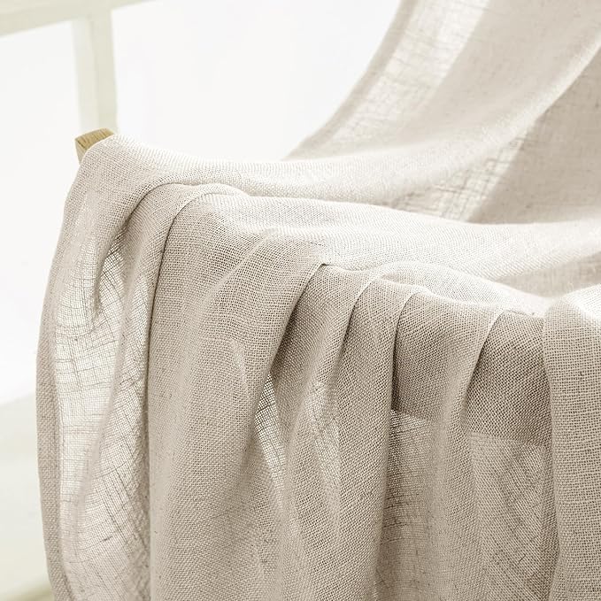 MIULEE Cream Linen Curtains 52x63 Inch 2 Panels - Image 6
