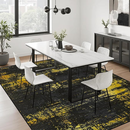6x9 Area Rug Living Room: Modern Washable Soft Carpet Black Gold | - Image 5