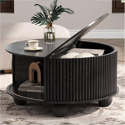 JOINICE Black Round Coffee Table by Joinice