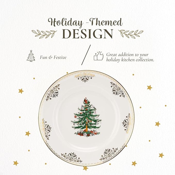 Spode Christmas Tree Gold Dinner Plate, 10 Inch - Celebratory Holiday Serveware, Classic Holiday Plate with Nostalgic, Festive Design - Fine Porcelain, Warm Oven & Dishwasher Safe