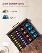 Coffee Pod Holder, Vertuo Pod Holder Compatible with Nespresso, 28 Large or 56 Small Nespresso Capsule Organizer Drawer Station with Cup Rack, Rustic Brown