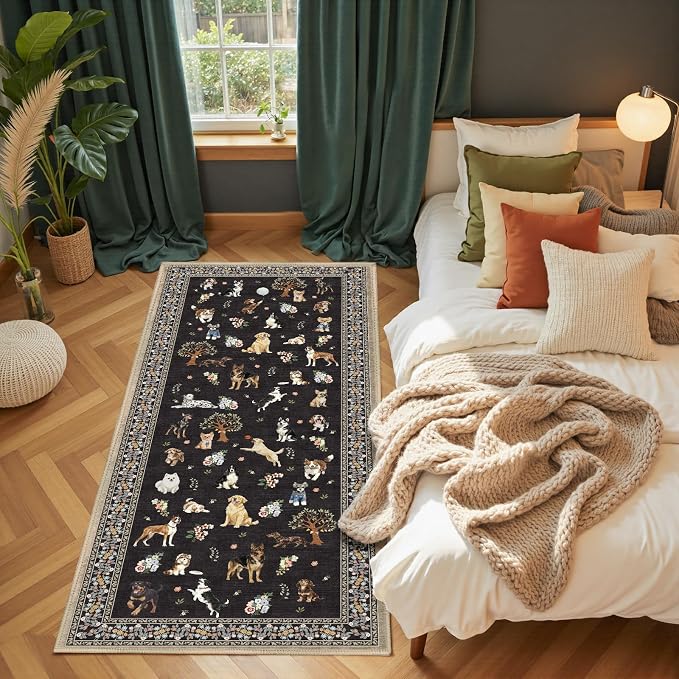 Black Floral Hallway Runner Rug 2x6 - Image 3