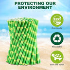 5.75" x 0.31" Green Bamboo Disposable Paper Drinking Straws for Short Drinks, Blended Cocktails, Margaritas, Smoothies, Milkshakes - Unwrapped [250 Counts]