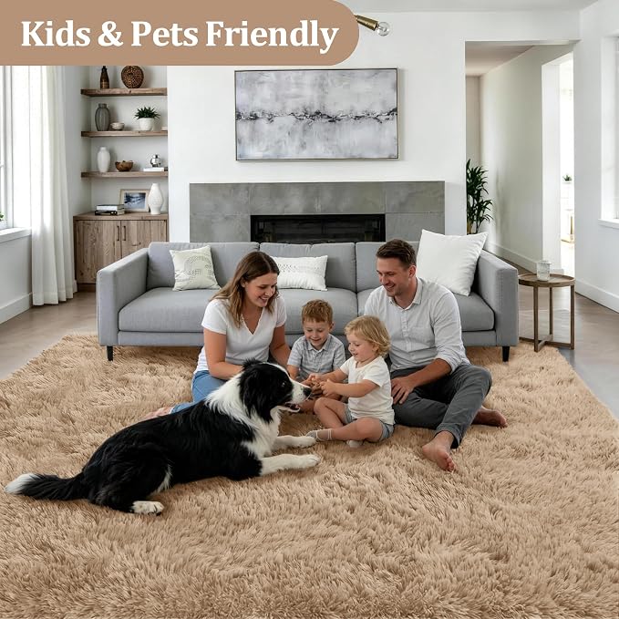 9x12 Area Rug Living Room Bedroom: Fluffy Plush Shag Carpet Beige | - Image 4