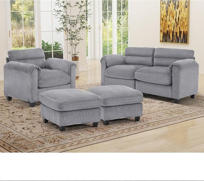 HAOMARKETS Corduroy 4-Piece Sofa Set, Upholstered Ottoman Set of 2, Accent by HAOMARKETS